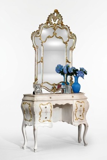 Classic mirror dressing table console table white wood bedroom furniture 2 pieces