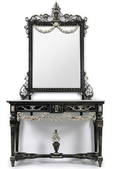 Classic mirror dressing table console table white wood bedroom furniture 2 pieces