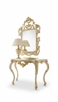 Classic Mirror Dressing Table Console Table Gold Wood Bedroom Furniture 2pcs
