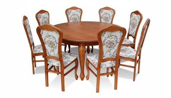 Classic Round Table Wood Design Dining Room Tables + 8 Chairs Conference