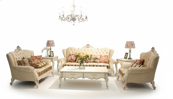 Rococo style made of real wooden 3+2+1 sofa set with sofa cushions