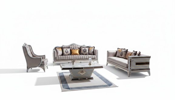Classic Sofa Set Royal Style Furniture Sofa Couch Set Coffee Table 4 Pieces