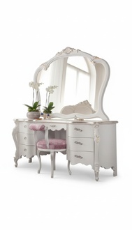 Classic Solid Wood Dressing Table Bedroom Furniture Set 2pcs White