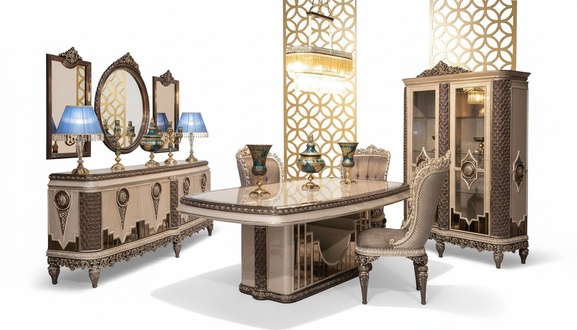 Classic Taupe Dining Room Set Luxury Ensemble Dining Table Chairs Sideboard