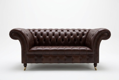 Classic Upholstery Furniture Chesterfield Brown Couch Textile Leather Fabric Sofa Seater