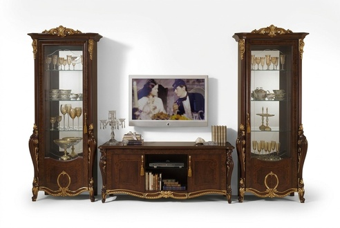 Classic style living room wall unit wooden 2x showcase & TV lowboard