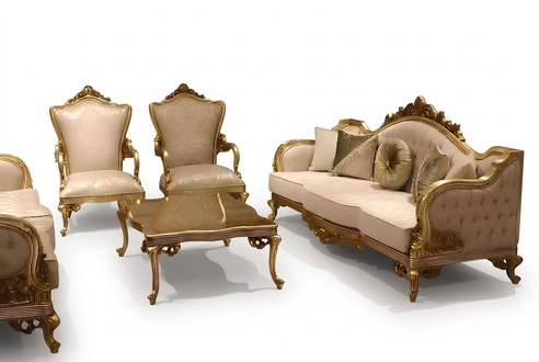 Classic Sofa Set 311 Seater Couch Set Wood Armchair Textile Complete