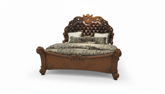 Baroque style made of real wooden massive double bed chesterfield design