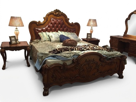 Baroque style made of real wooden chesterfield design massive double bed