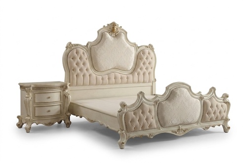 Chesterfield design massive leathered double bed made of real wooden frame in baroque style
