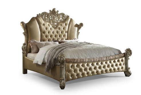 Classic baroque style bedroom set of chesterfield design double bed & 2x-bedside tables