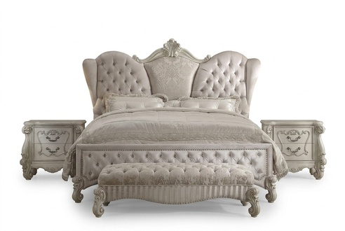 Classic baroque style bedroom set of chesterfield design double bed & 2x-bedside tables