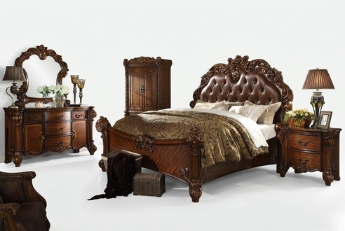 Classic baroque style bedroom set of dresser & mirror with 2-swing doors & 5-sliding drawers made of real wood