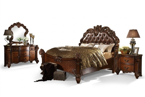 Classic bedroom set bed bedside table chest of drawers mirror chest of drawers 5 pieces. beds