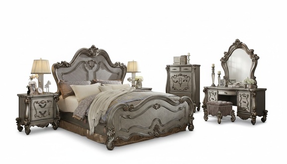Classic bedroom set bed 2x bedside table chest of drawers mirror 5 pieces. Set of beds