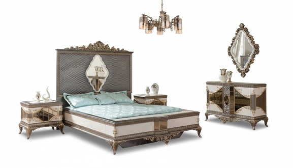 Classic bedroom set high-quality double bed, chest of drawers, sofa