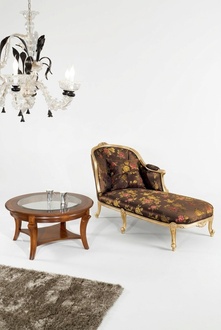 Classic Chaise Longue + Coffee Table Gold Flowers Lounger Italian Furniture Table