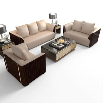 Classic design set couch seat upholstery complete set 3 + 2 wood leather new