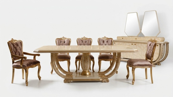 Classic dining room set Elegant dining table 4x chairs Sideboard Display cabinet 8 pcs