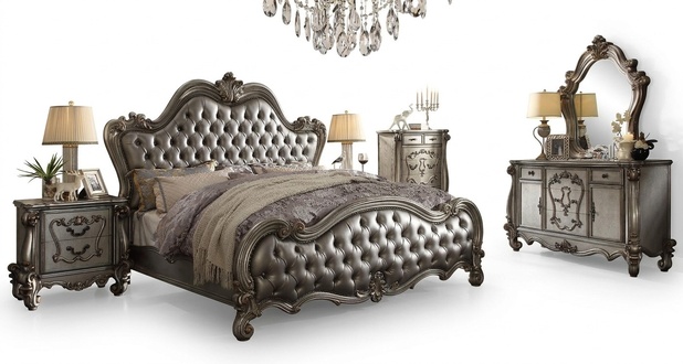 Classic furniture bedroom set bed bedside table chest of drawers mirror 5 pieces. Baroque