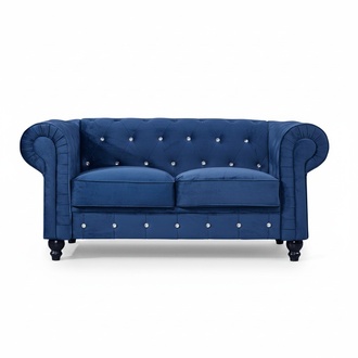 Classic Chesterfield Sofa Blue Textile 2-seater New Upholstered Comfortable Loveseat Couch With Soft Cushions