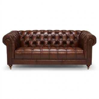 Classic Leather Couch - Brown Chesterfield Fabric Sofa 3-seater New jvfurniture®