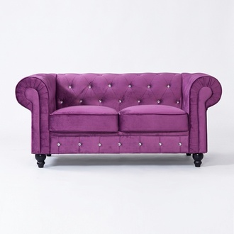 Classic Chesterfield Sofa Textile Upholstered 2-seater New Purple Loveseat With Cushions