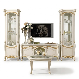 Classic wall unit living room showcase sideboard TV shelf walls cabinet 3 parts.