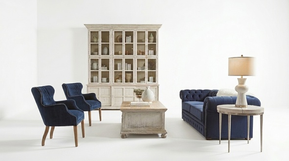Classic living room couch - Blue Chesterfield fabric sofa 3 seater jvfurniture®