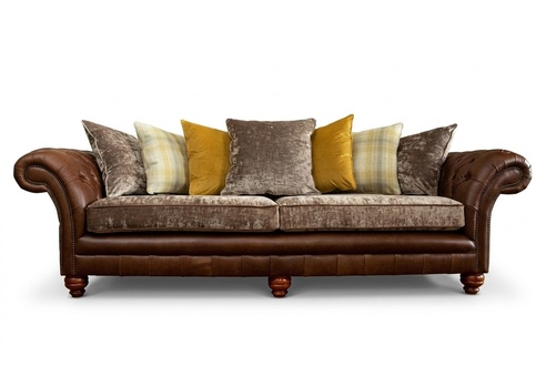 Classic Sofa Chesterfield XXL 3-Seater Brown Faux Leather Upholstered Baroque Style New