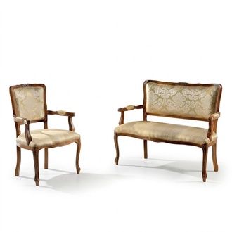 Classic seating group luxury seating set textile bench chairs armrests