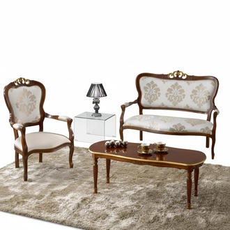 Classic seating set two-seater armchair coffee table designer wooden furniture