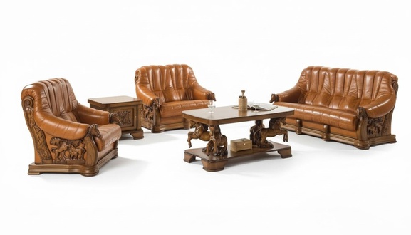 Classic sofa set couch upholstery seat sofa leather wood 3+2+2 set set