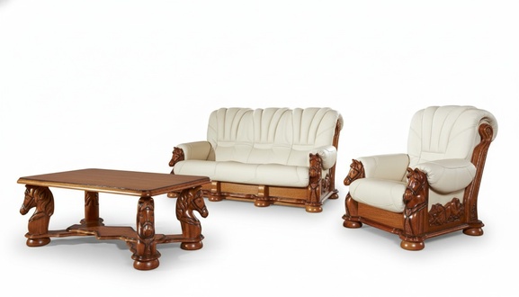 Classic Sofa Set Couch Upholstery Seat Set Sofa Leather Wood 3+1+1 Set