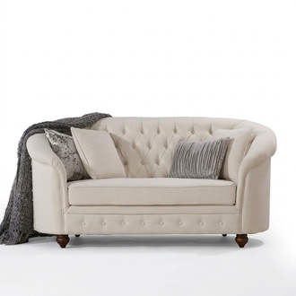 Classic Beige Sofa Chesterfield 2-Seater Upholstered Textile New Comfortable Loveseat Couch With Cushions