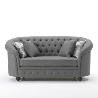 Classic Textile Chesterfield Sofa 2-Seater Silver Grey Upholstered Comfortable Loveseat Couch With Rounded Back