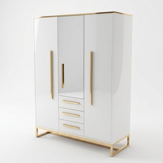 Luxury design massive wardrobe in modern style made of real wood & stainless steel with 3-swing doors & 3-sliding drawers