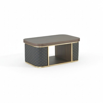 Brown Black Two-Colored Coffee Table with Shelf Modern Design Rectangular