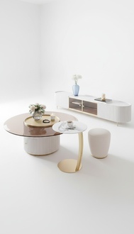 Coffee table design luxury furniture stool 2 parts. Set of tables table footstool wood New