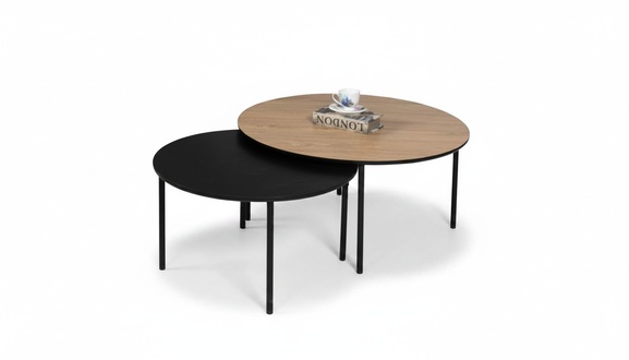 Coffee table coffee table group side table black set brown wood 2 pieces