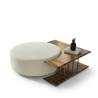 Coffee table Side table living room modern white round fabric wood