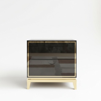 Side Table Living Room High Gloss Wood Stainless Steel Black Golden Look Legs New