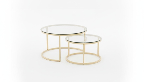 Coffee tables 2 pieces glass tabletop metal gold-colored legs living room furniture