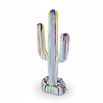 Decorative sculpture designed as white colored cactus with colorful stripes 185x84cm sizes
