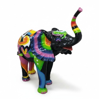 Black colored gloss decorative elephant sculpture with colorful patterns 160x160cm