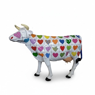 Decorative sculpture designed as white bull with hearts pictures 147x210m sizes