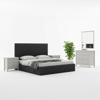 Comfortable bedroom set furniture 2x nightstands dresser bed black 4-piece.
