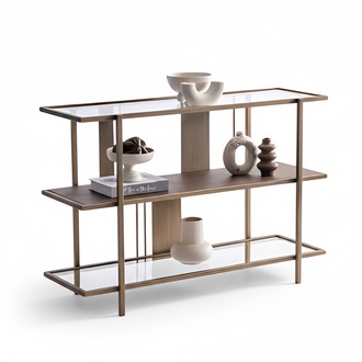 Compact console table, stylish and versatile shelving.