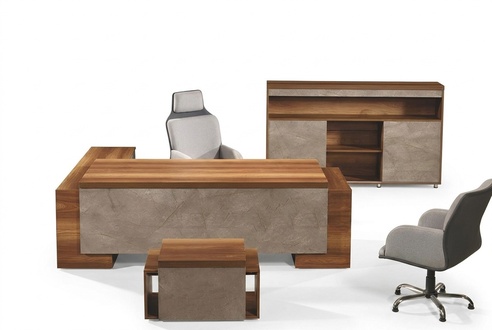Complete office office furniture corner office desk office desk set 3 pcs wood brown