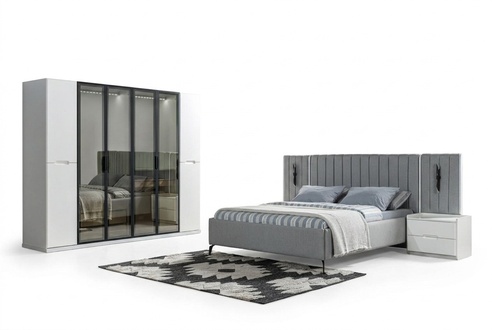 Complete Bedroom 4-Piece Set Bed Wardrobe Nightstands Wood